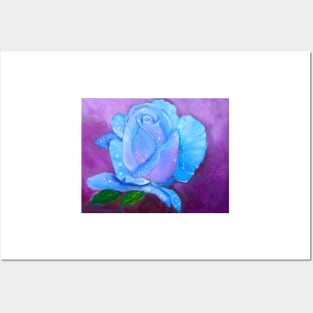 Blue Rose with Dew Drops Posters and Art